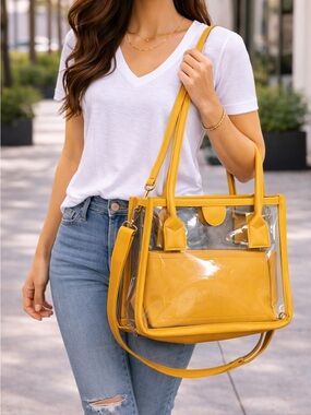 Transparent Yellow Tote Bag with Removable Pouch
